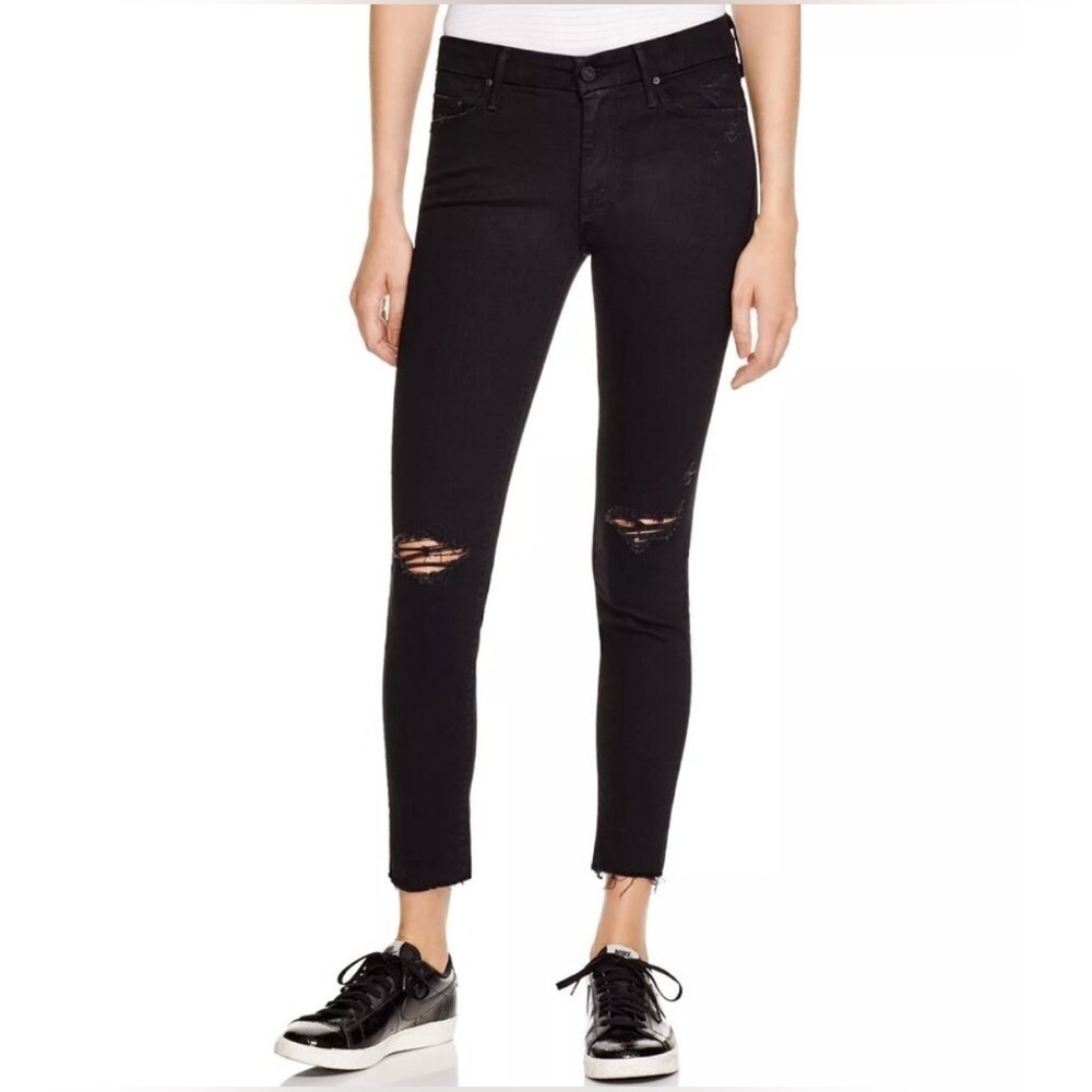 Mother Jeans The Looker Ankle Fray Guilty as Sin Black Color size 25